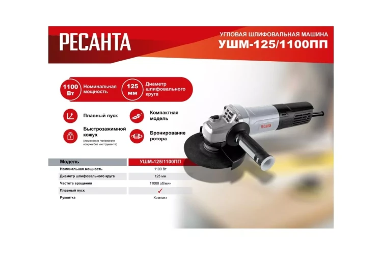 Углошлифовальная машина Ресанта УШМ-125/1100 ПП 75/12/15 купить в Нягани