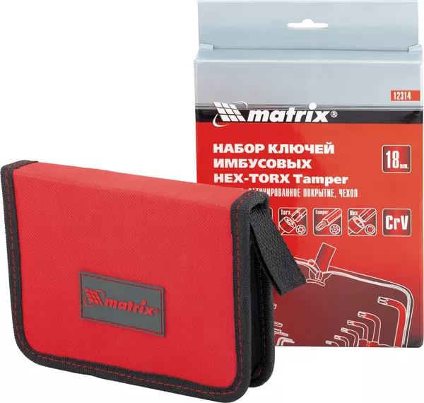 Набор ключей шестигранных имбусовых HEX-TORX  18 шт: HEX 1.5–10 мм T10-T50 CrV короткие сатин MATRIX 12314 купить в Нягани