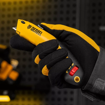 Нож Denzel, 19мм, сменное трапециевидное  лезвие, SK4, алюминиевый корпус, торцевой зажим купить в Нягани