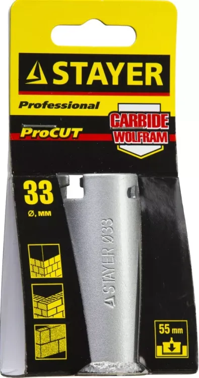 Коронка STAYER "PROFESSIONAL" кольцевая с карбидно-вольфрамовой крошкой, d=33мм 33345-33 купить в Нягани