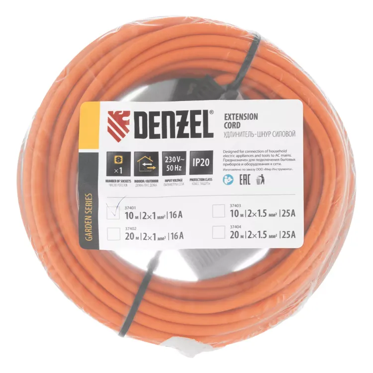 Удлинитель-шнур силовой Denzel Garden Series, б/з, ПВС, 10м, 1 розетка, 2 x 1 мм, 3 м, 37401 купить в Нягани