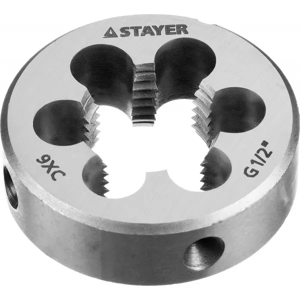 Плашка круглая ручная STAYER "MASTER", сталь 9ХС, для трубной резьбы G 1/2`` 28029-1/2 купить в Нягани
