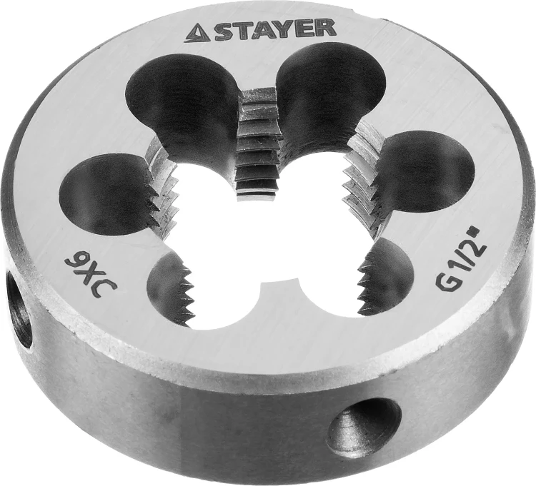 Плашка круглая ручная STAYER "MASTER", сталь 9ХС, для трубной резьбы G 1/2`` 28029-1/2 купить в Нягани