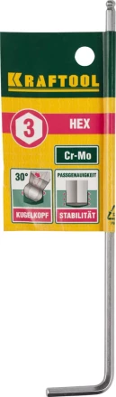 Ключ KRAFTOOL &quot;INDUSTRIE&quot; имбусовый, длинный c шариком, Cr-Mo, хромосатинированное покрытие, HEX 3 27437-3 купить в Нягани