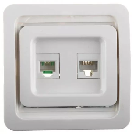 Розетка СВЕТОЗАР &quot;ГАММА&quot; комбинированная, телефонная + компьютерная, цвет белый SV-54119-W купить в Нягани