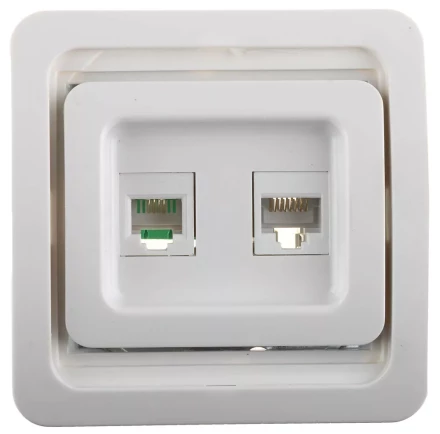 Розетка СВЕТОЗАР &quot;ГАММА&quot; комбинированная, телефонная + компьютерная, цвет белый SV-54119-W купить в Нягани
