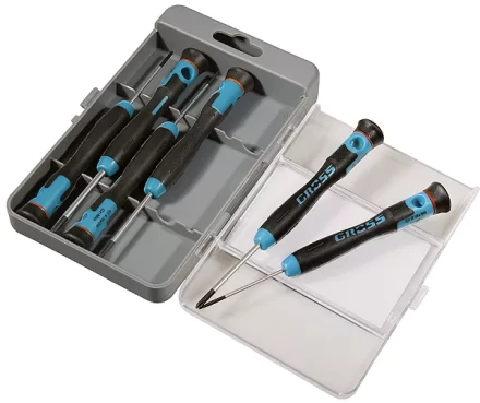 Набор отверток для точной механики,  CrMo, двухкомпонентные рукоятки, 6шт., пласт. бокс  GROSS 13347 купить в Нягани