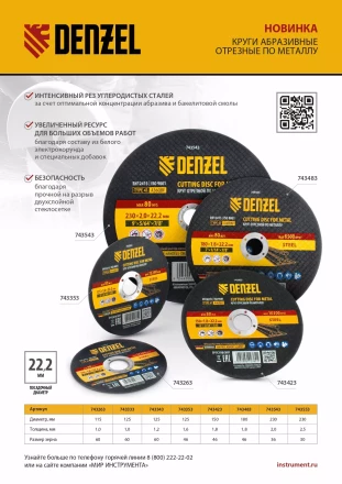 Круг отрезной по металлу, 125 х 1,6 х 22,2 мм, A46QBF Denzel 743353 купить в Нягани