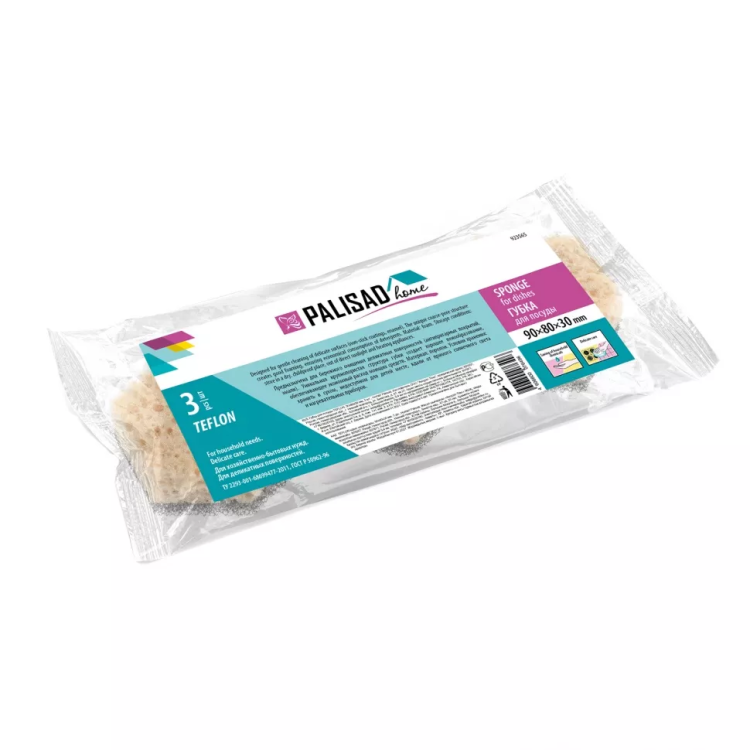 Губки для посуды TEFLON, 90 x 80 x 30 мм, 3 шт., Home Palisad 923565 купить в Нягани