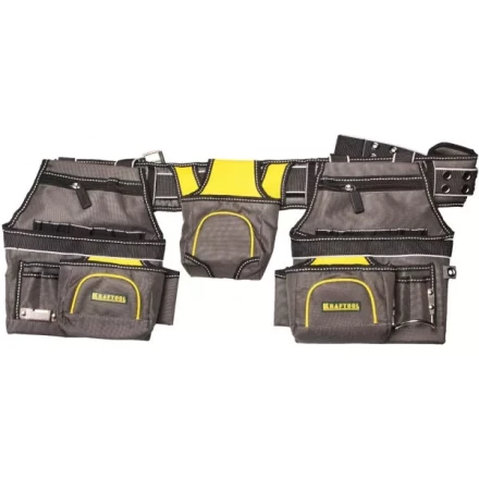 Пояс монтажника KRAFTOOL &quot;INDUSTRIE&quot;, 2 подвесных подсумка, 20 карманов, 2 петли для крепления молотка и рулетки 38742 купить в Нягани
