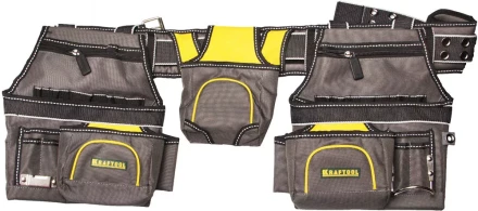 Пояс монтажника KRAFTOOL &quot;INDUSTRIE&quot;, 2 подвесных подсумка, 20 карманов, 2 петли для крепления молотка и рулетки 38742 купить в Нягани
