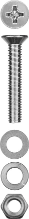 Винт (DIN965) в комплекте с гайкой (DIN934), шайбой (DIN125), шайбой пруж. (DIN127), M6 x 40 мм, 8 шт, ЗУБР 303456-06-040 купить в Нягани