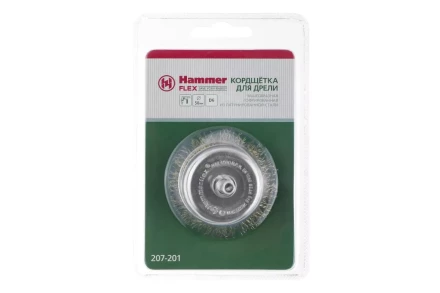 Кордщетка HAMMER чаша 50мм для дрели гофрированная латунированная сталь (207-201) купить в Нягани
