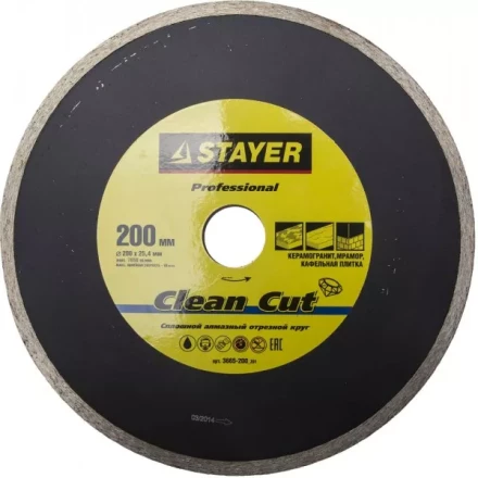 Круг отрезной алмазный STAYER &quot;PROFESSIONAL&quot;, сплошной, влажная резка, для электроплиткореза, 25,4х200мм 3665-200_z01 купить в Нягани