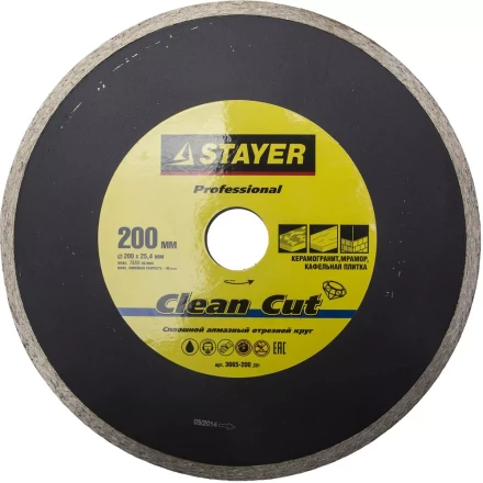 Круг отрезной алмазный STAYER &quot;PROFESSIONAL&quot;, сплошной, влажная резка, для электроплиткореза, 25,4х200мм 3665-200_z01 купить в Нягани