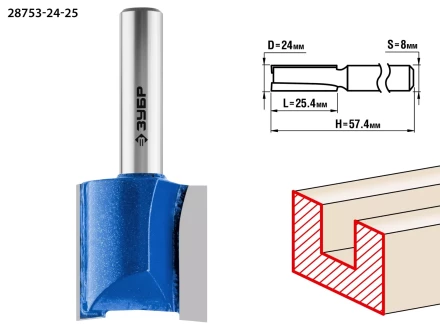 ЗУБР 24 x 25 мм, хвостовик 8 мм, фреза пазовая прямая, Профессионал (28753-24-25) купить в Нягани