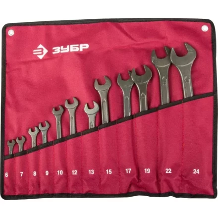 Набор ЗУБР Ключи комбинированные, серия &quot;Т-80&quot;, хромованадиевая сталь, зелёный цинк, 6-24мм, 12шт 27025-H12 купить в Нягани