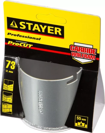 Коронка STAYER "PROFESSIONAL" кольцевая с карбидно-вольфрамовой крошкой, d=73мм 33345-73 купить в Нягани