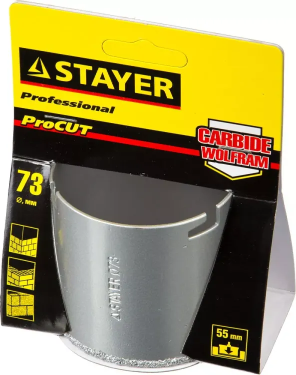 Коронка STAYER "PROFESSIONAL" кольцевая с карбидно-вольфрамовой крошкой, d=73мм 33345-73 купить в Нягани