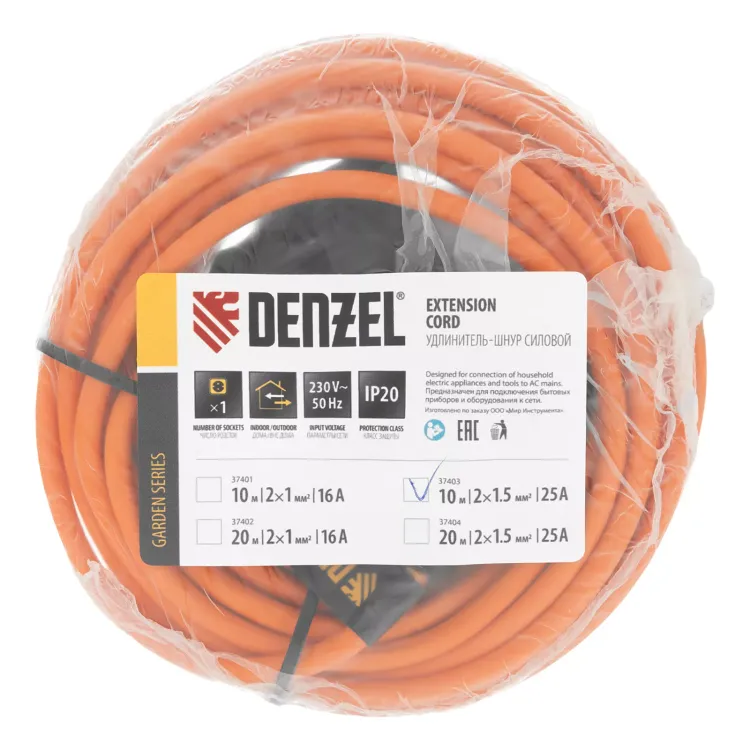 Удлинитель-шнур силовой Denzel Garden Series, б/з, ПВС, 10м, 1 розетка, 2 x 1,5 мм, 3 м 37403 купить в Нягани