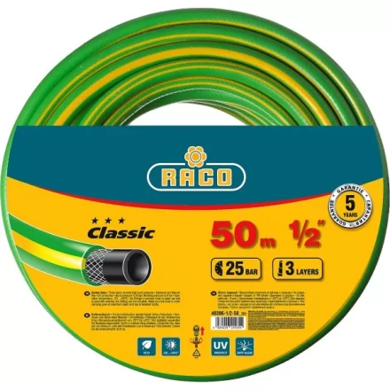 Шланг RACO CLASSIC поливочный, 25атм., армированный, 3-х слойный, 1/2&quot;х50м 40306-1/2-50_z01 купить в Нягани