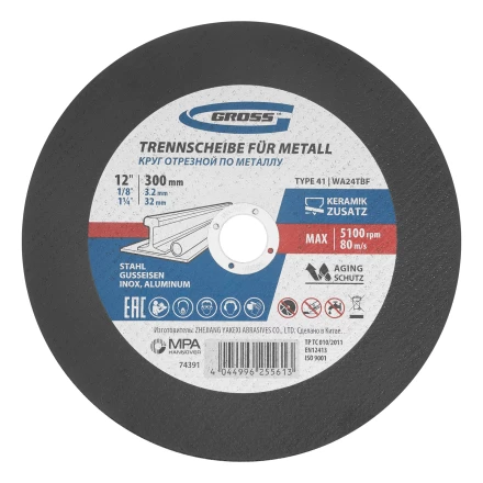 Круг отрезной по металлу, 300 x 3,2 x 32 мм, WA24TBF// Gross 74391 купить в Нягани