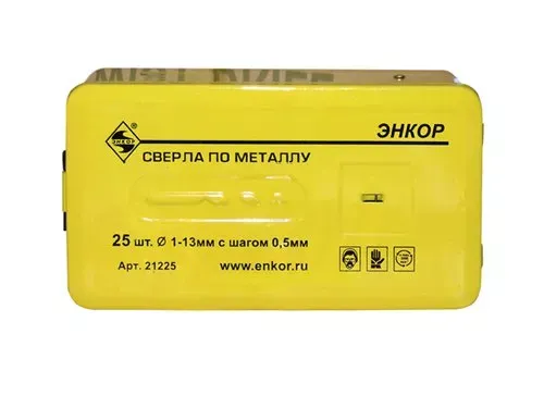 Набор сверл д/мет. 25шт 1-13/шаг0,5мм 9524 1/20 ЭНКОР 21225 купить в Нягани