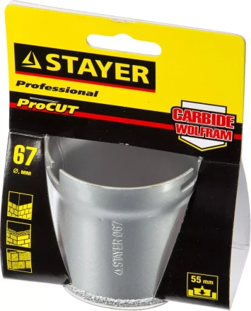 Коронка STAYER "PROFESSIONAL" кольцевая с карбидно-вольфрамовой крошкой, d=67мм 33345-67 купить в Нягани