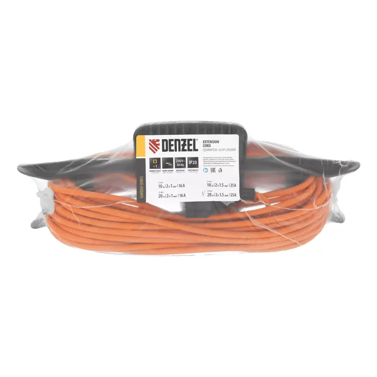 Удлинитель-шнур силовой Denzel Garden Series 37404, б/з, ПВС, 20м, 1 розетка, 2 x 1,5 мм, 3 м купить в Нягани