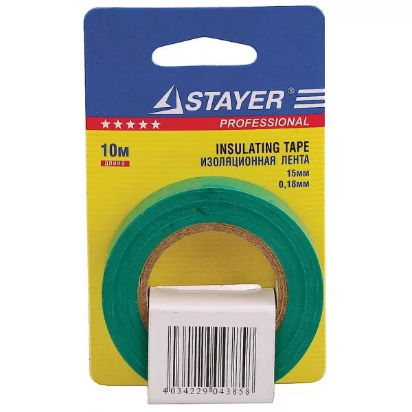 Изолента, STAYER Profi 12292-G-15-10, ПВХ, на карточке, 15мм х 10м х 0,18мм, зеленая 12292-G-15-10 купить в Нягани