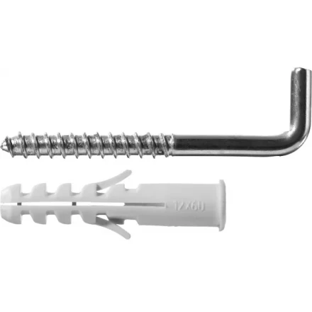 Дюбель ЗУБР &quot;МАСТЕР&quot; распорный полипропиленовый, тип &quot;ЕВРО&quot;, в комплекте с шурупом-крюком, 12 х 60 /  8 х 85 мм, 2 шт 30676-12-60 купить в Нягани