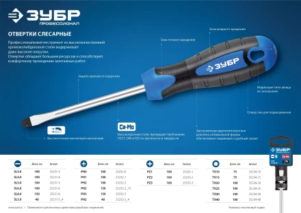 Отвертка ЗУБР &quot;МАСТЕР&quot;, хром-ванадиевая сталь, эргономичная двухкомпонентная рукоятка, PH № 2-150мм 25232-2-15 купить в Нягани
