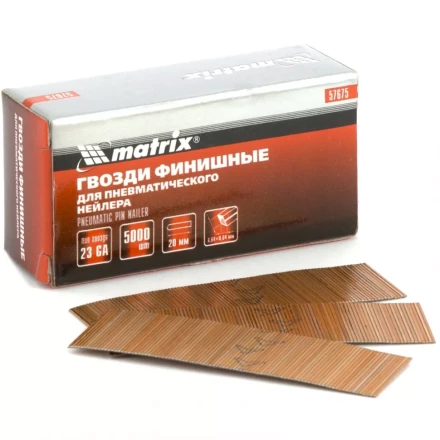 Гвозди финишные шпильки 23GA для пн. нейлера финишного диам. 0,64 мм длина -22 мм,5000 шт MATRIX 57677 купить в Нягани