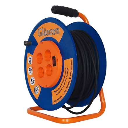 Удлинитель силовой на катушке GLANZEN 4 гн. КГ 3х2,5 ЕВ-50-010 купить в Нягани