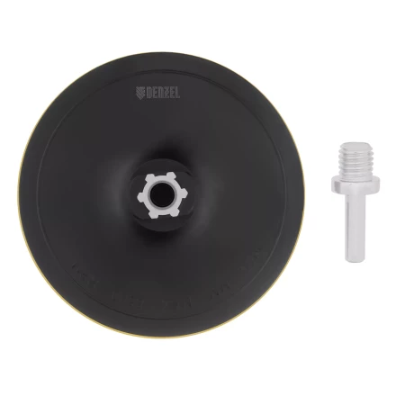 Тарелка опорная для дрели и УШМ с липучкой, 150 мм, твердая, с адаптером c М14 на d8 Denzel 76255 купить в Нягани