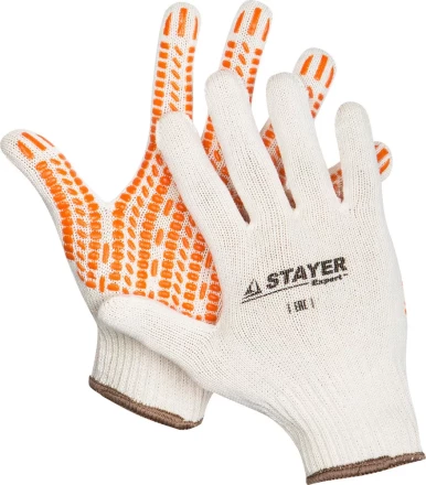 Перчатки STAYER &quot;EXPERT&quot; трикотажные с защитой от скольжения, 10 класс, х/б, S-M 11401-S купить в Нягани