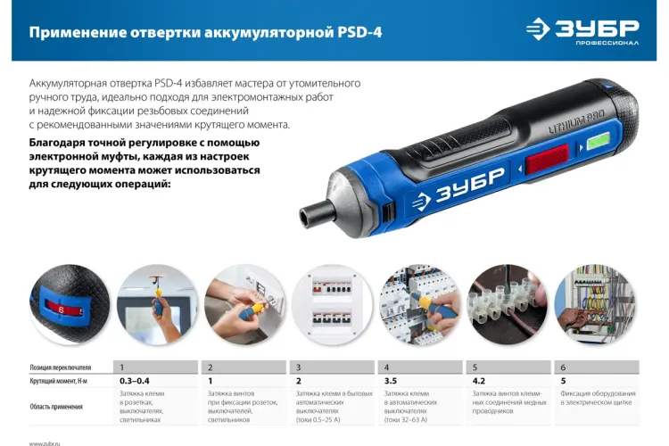 ЗУБР ZUBR GO 4 Vmax, аккумуляторная отвертка, Профессионал (PSD-4) купить в Нягани