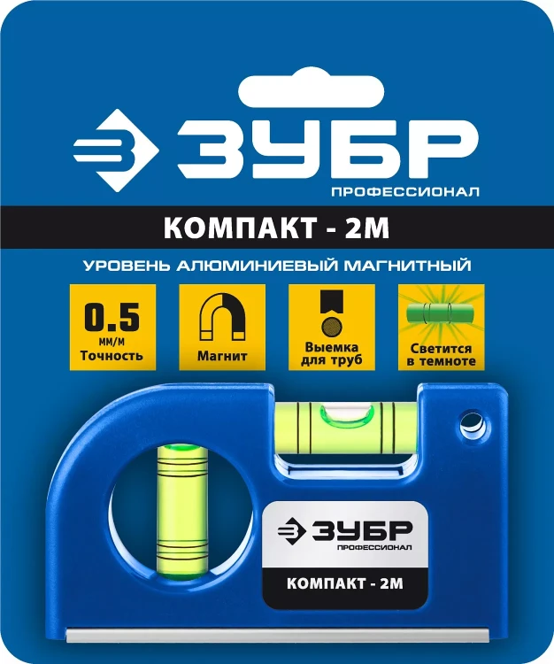ЗУБР КОМПАКТ - 2М, 85 мм, магнитный компактный уровень, Профессионал (34551) купить в Нягани