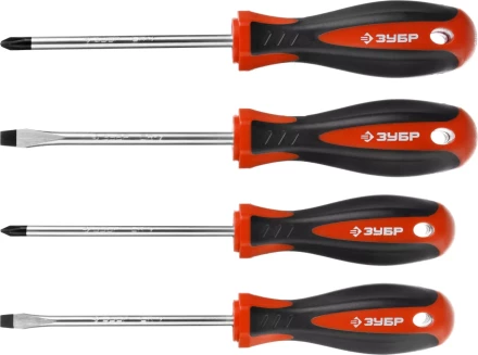 Набор ЗУБР &quot;МАСТЕР&quot;: Отвертки, Cr-v, эргономичная двухкомпонентная рукоятка, 4шт 25065-H4_z03 купить в Нягани