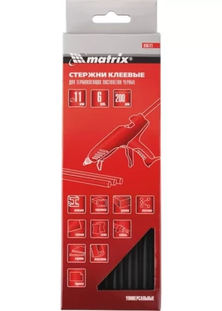 Стержни клеевые, чёрный, 11*200мм, 6 шт./упак. MATRIX 930721 купить в Нягани