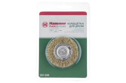 Кордщетка HAMMER плоская 63мм для дрели гофрированная латунированная сталь (207-206) купить в Нягани
