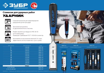 ЗУБР Ударник, 4 предм, набор стамесок-долот, Профессионал (18097-H4) купить в Нягани
