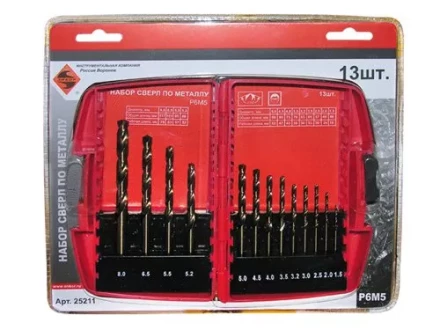 Набор сверл д/мет.Р6М5  13шт.(1,5-8мм) 6/6/36 25211 купить в Нягани