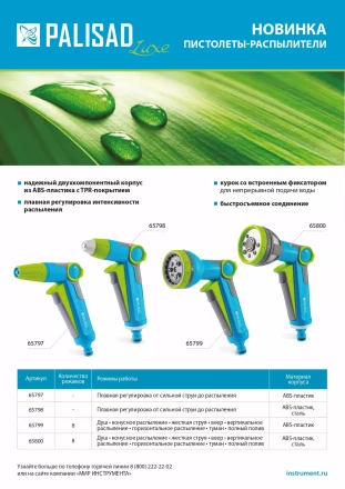 Пистолет-распылитель Palisad 65799, 8 режимов, регулируемый, с курком, Luxe купить в Нягани