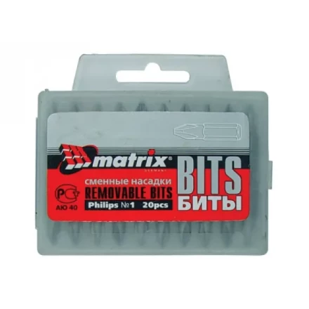 Набор бит Ph2 x 25 мм, сталь 45Х, 20 шт., в пласт. боксе  MATRIX 11352 купить в Нягани