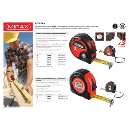 Рулетка, MIRAX 34013-08-25, 3 стопора, двухкомпонентный пластиковый корпус, 7,5мх25мм 34013-08-25 купить в Нягани