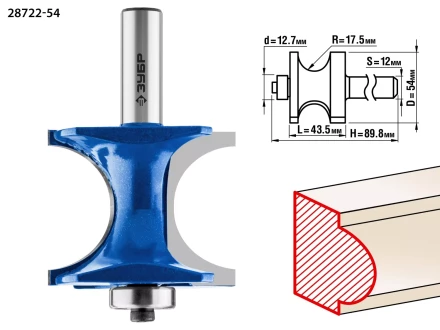 ЗУБР 54 x 51 мм, радиус 12.7 мм, фреза полустержневая с подшипником, Профессионал (28722-54) купить в Нягани