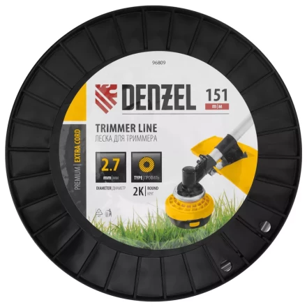 Леска для триммера двухкомпонентная круглая, 2,7мм х 151м, на DIN катушке EXTRA CORD// Denzel 96809 купить в Нягани