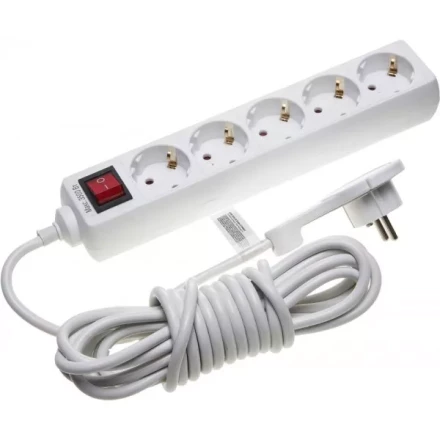 Удлинитель СВЕТОЗАР электрический с заземлением и выключателем, защитные шторки, компактная вилка, евро, 5 гнезд, 5м 55055-5-C купить в Нягани