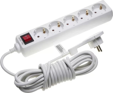 Удлинитель СВЕТОЗАР электрический с заземлением и выключателем, защитные шторки, компактная вилка, евро, 5 гнезд, 5м 55055-5-C купить в Нягани